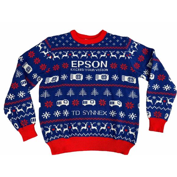 Roody Epson Exceed Your Vision Blue Ugly Christmas Sweater size XL - Picture 1 of 8